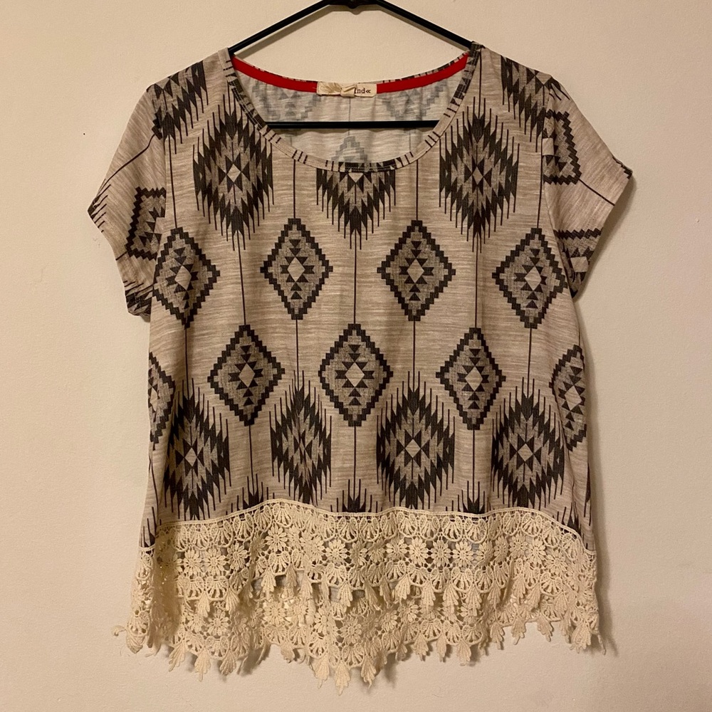 3 FOR $15!!! Rewind Crochet Lace Trim Tee